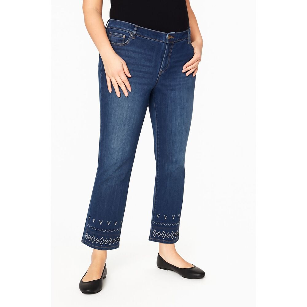 Seven7 Embroidered Hem Limited Edition Straight Leg Jeans Blue 22